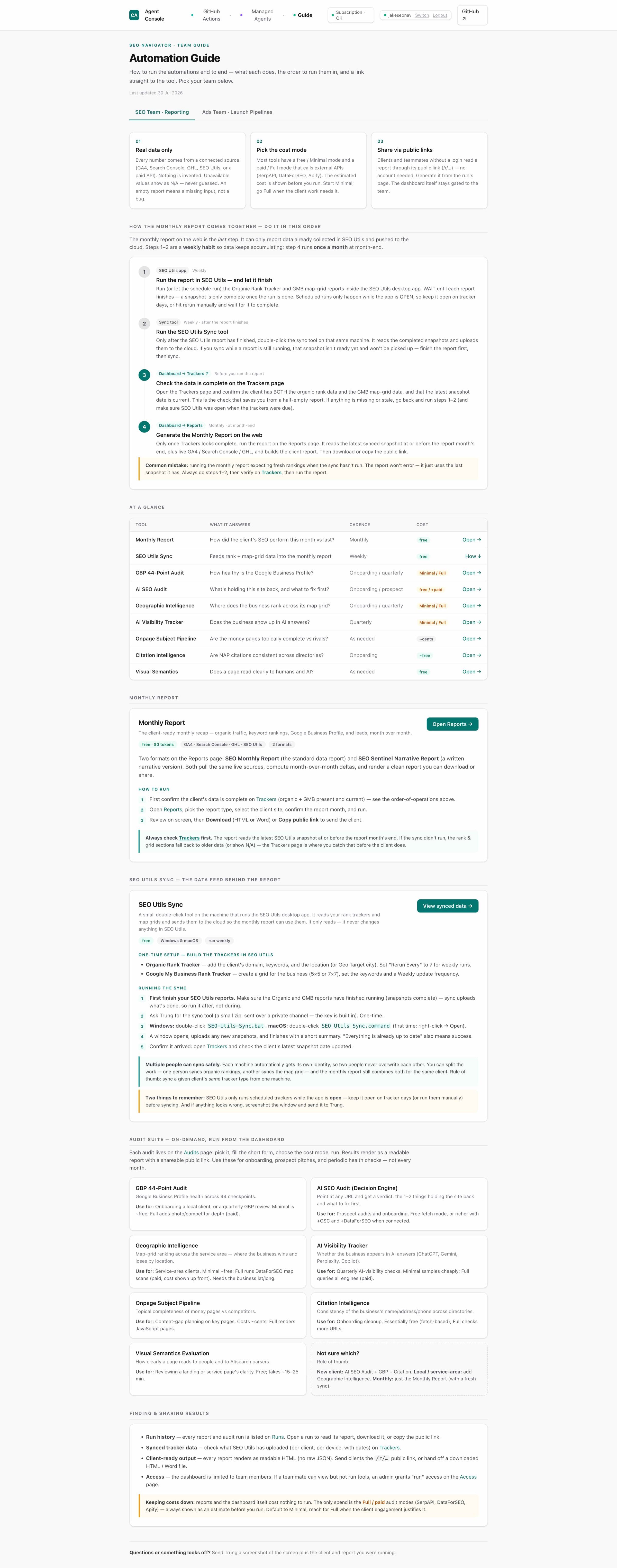 Agent Console — Automation Guide with cadence and cost